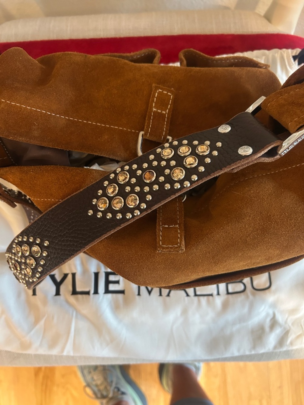 Tylie Malibu Suede Shoulder Hobo Bag - Cognac - Picture 2 of 7